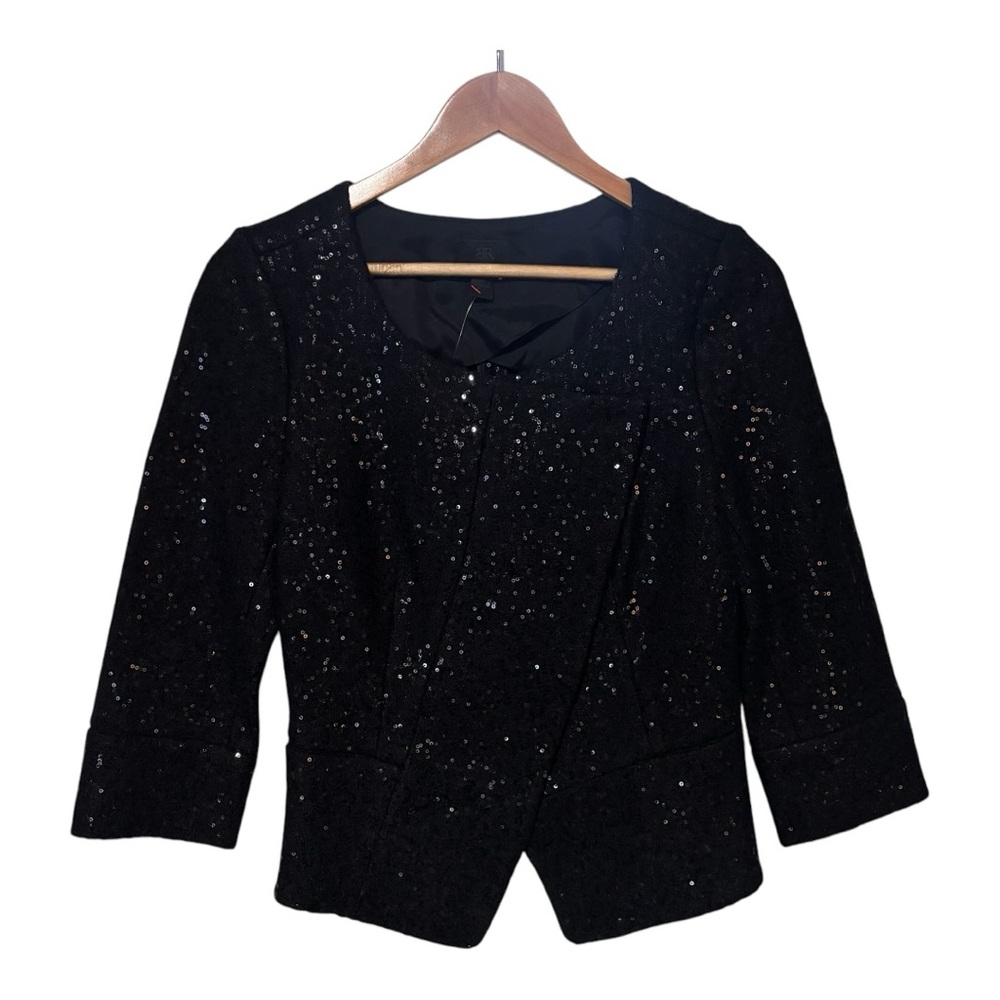 Elegant Black Sequin Women's Jacket Banana Republic Size 2 Wool Blend